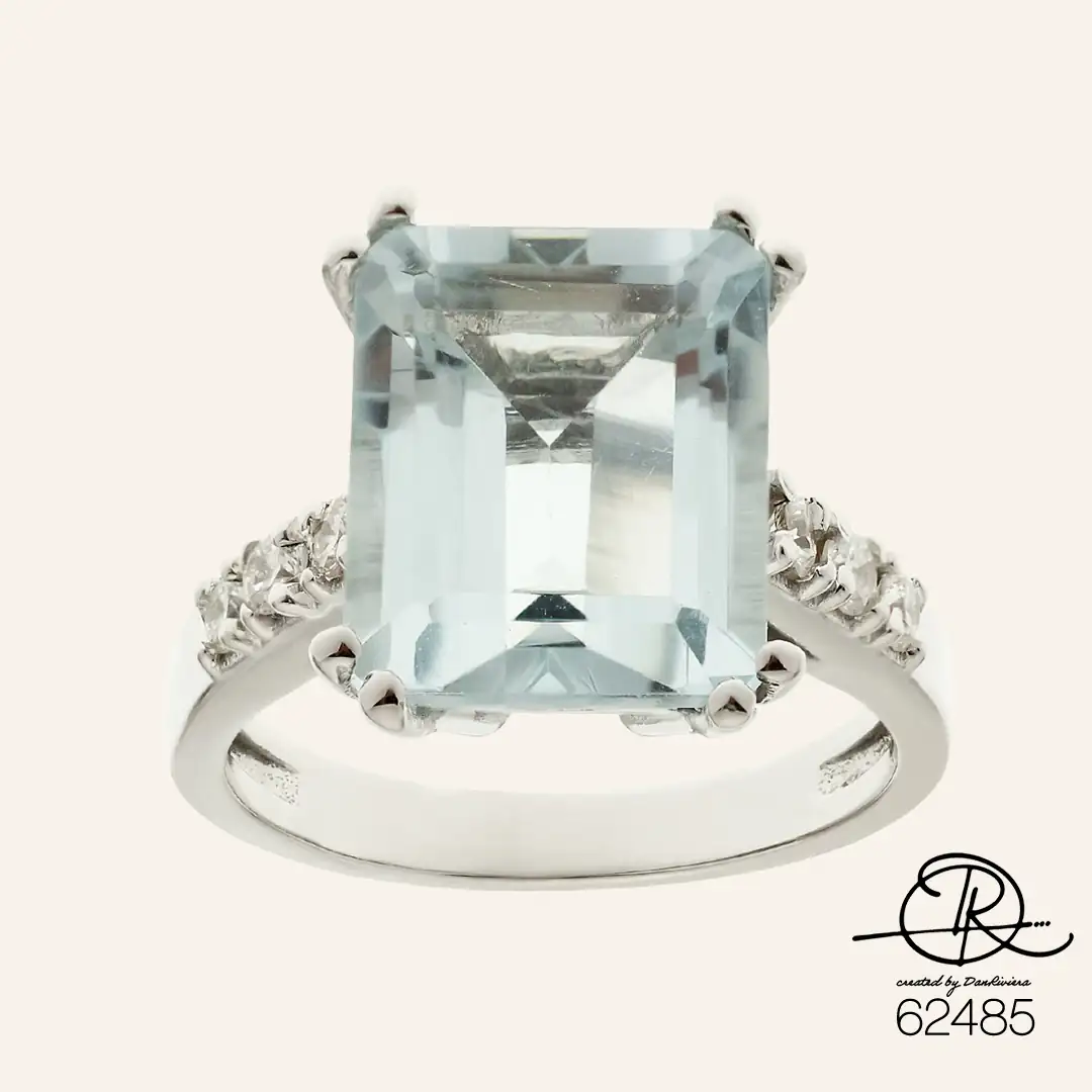 Δαχτυλίδι λευκό χρυσό μονόπετρο με emerald-cut Aquamarine και μπριγιάν