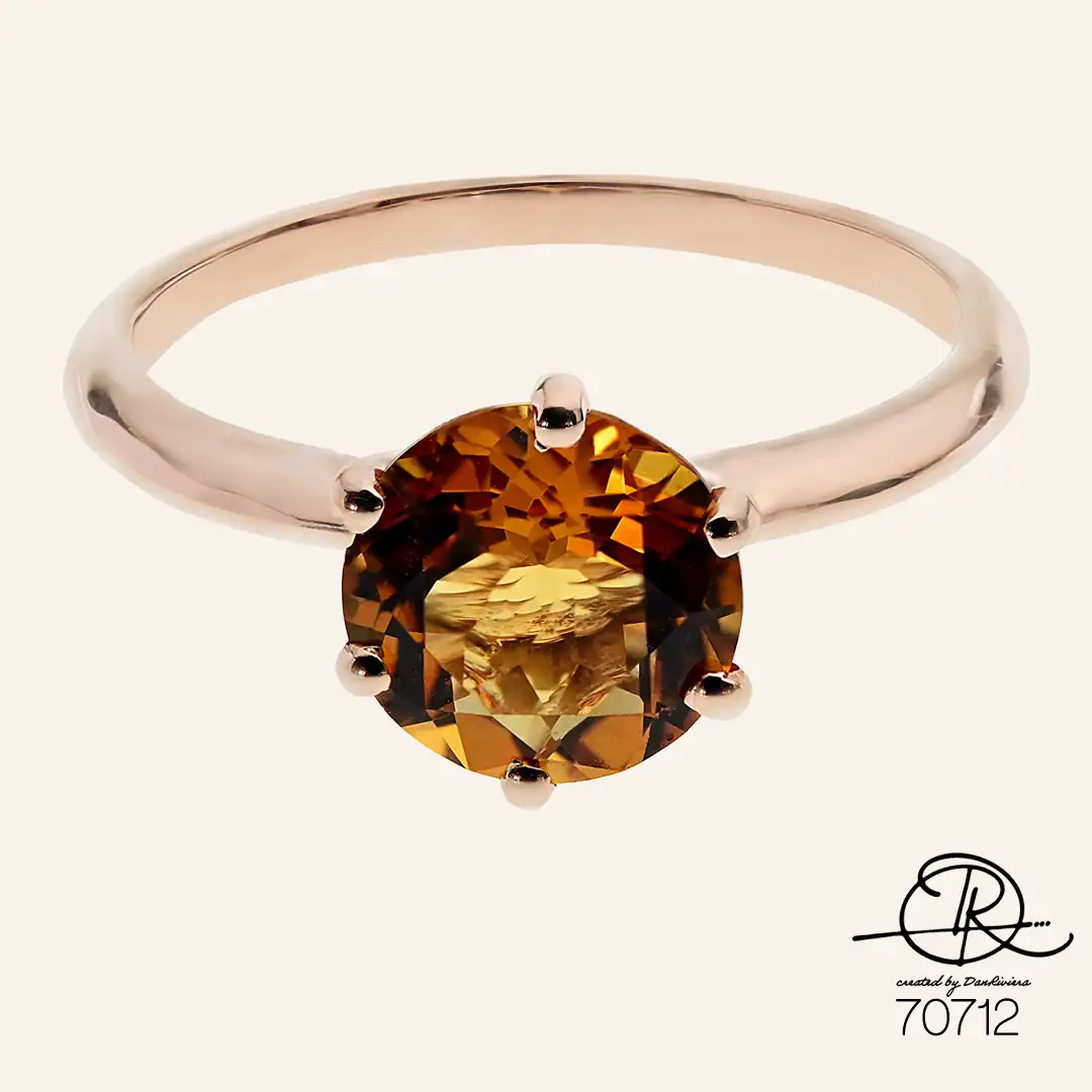 Ροζ Χρυσό δαχτυλίδι μονόπετρο με Citrine
